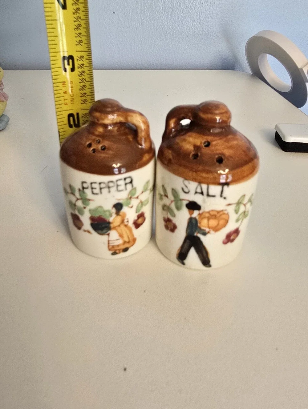 Vintage Small Salt and Pepper Shaker Jugs People Flowers Pumpkin Ceramic READ